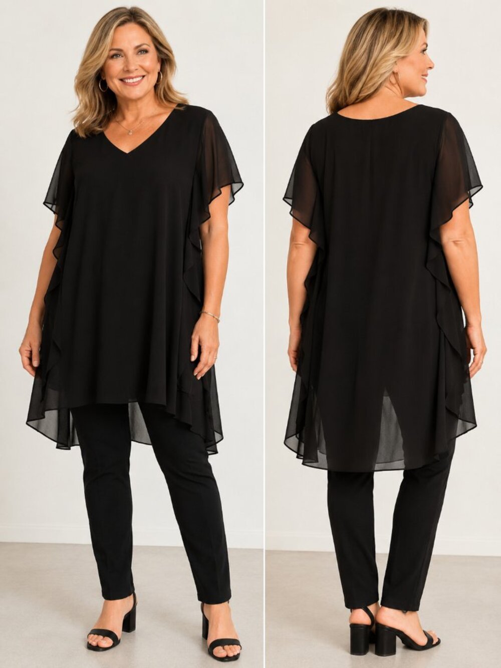 Marina Rinaldi Black Chiffon Long Tunic – Size 22 – NWT – $195 Retail